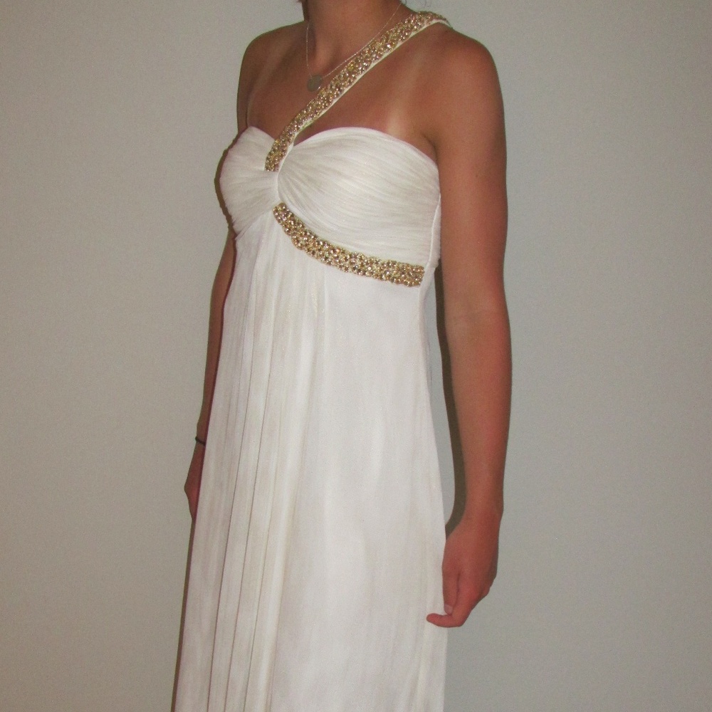 Cache Prom Dress White with Gold Strap